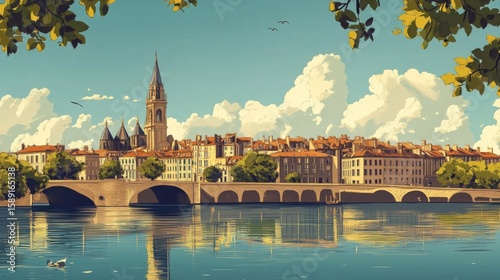 Bordeaux France Poster Ilustration Travel Print Decor Gift Paper Canvas Wall Retro Art