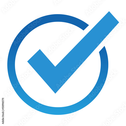 Blue check mark graphic in a circle on a black background, sign of approval or completion.