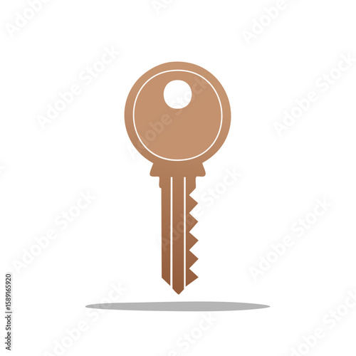 A bronze-colored key on a black background is depicted in a simple graphic style, casting a shadow.