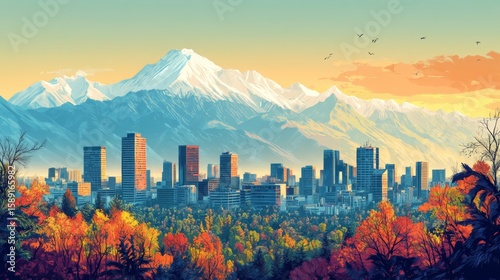 Santiago Chile Poster Illustration Travel Print Decor Gift Paper Canvas Wall Retro Art