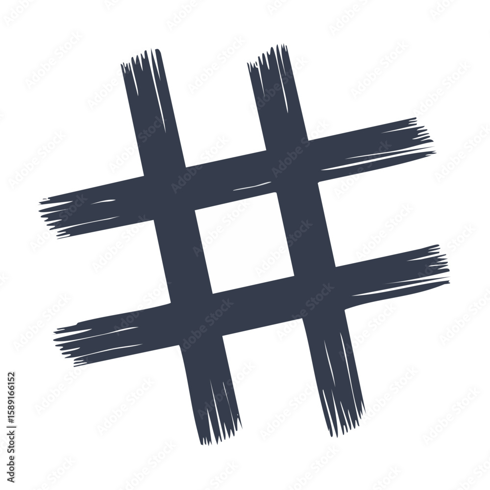 Fototapeta premium Grunge Hashtag Symbol on Black Background with a White Square in the Center
