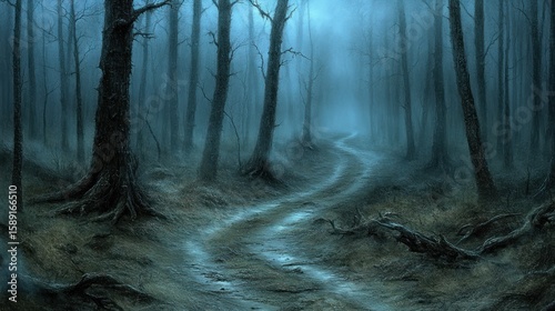 Fototapeta Naklejka Na Ścianę i Meble -  Misty, dark forest path