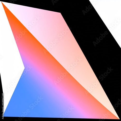 Abstract Geometric Shape With Gradient Blend Of Orange Pink And Blue Colors Isolated On Black Background