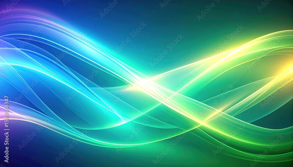 Abstract Wave Background with Smooth Luminous Aurora Curves in Blue Green and Yellow Tones Abstract Wave Background with Smooth Luminous Aurora Curves in Blue Green and Yellow Tones
