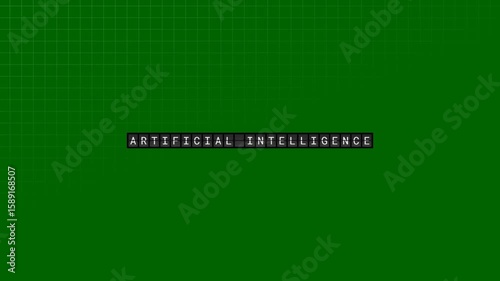 the letters of 'ARTIFICIAL INTELLIGENCE' appear like calendar pages, spinning like a gear in an animation on green screen background.