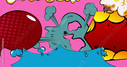 Cartoon background animation, comic book backdrop video. Retro vector comics pop art design.