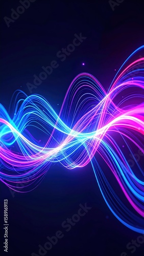 Abstract Glowing Light Trails Displaying Dynamic Energy Waves with Blue and Purple Colors Against Dark Background