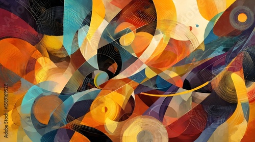 Elegant Abstract Art with Swirling Colors and Geometric Shapes – Modern Design Background