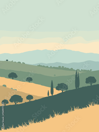 Menifee, California – rolling Paloma Valley hills dotted with oaks in olive green, tan, muted gold, and pale blue