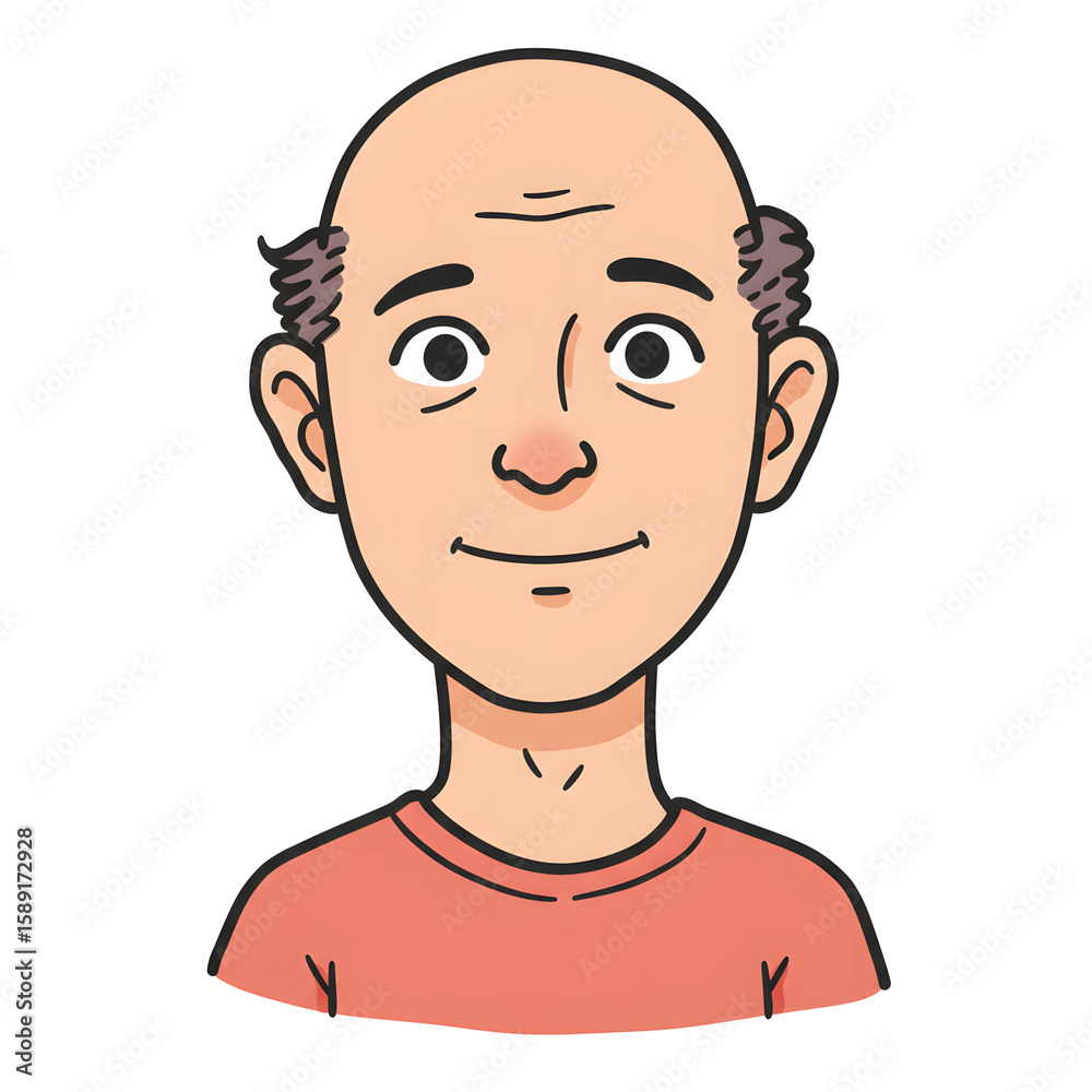 Bald man with a friendly expression wearing a red shirt, showcasing a cheerful demeanor, ideal for illustrating warmth and approachability in various contexts Bald man with a friendly expression wearing a red shirt, showcasing a cheerful demeanor, ideal for illustrating warmth and approachability in various contexts