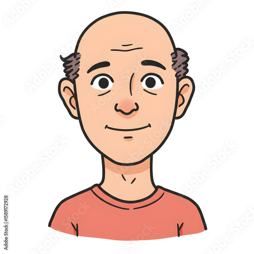 Bald man with a friendly expression wearing a red shirt, showcasing a cheerful demeanor, ideal for illustrating warmth and approachability in various contexts