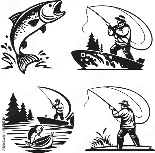 catching fish vector illustration