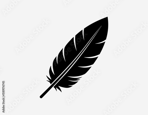 Simple black feather silhouette isolated on a white background. Clean vector-style design perfect for minimal wall art, icons, branding elements, or nature-themed graphic compositions.