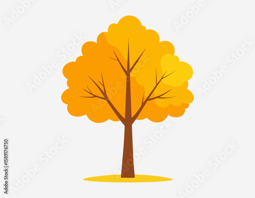 Flat Autumn Tree with Bold Yellow-Orange Crown on White