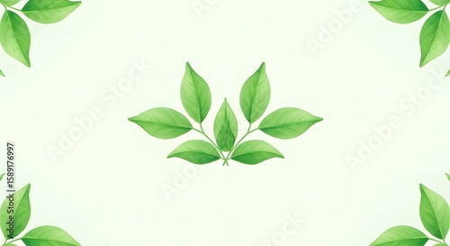 Arrangement of green leaves on a light green background art