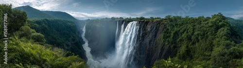 Majestic waterfall view nature reserve 360 degrees hdr panoramic landscape lush environment
