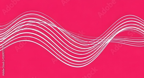 Abstract white lines in wave pattern on a pink background