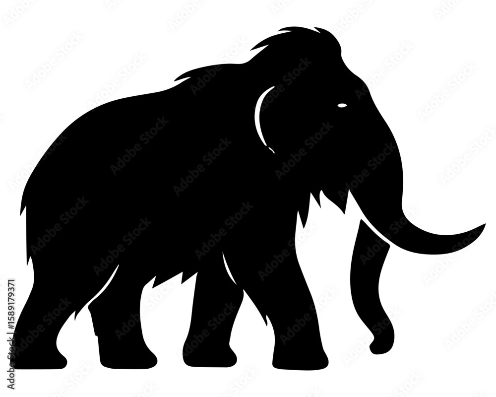 Fototapeta premium Woolly mammoth walking black silhouette illustration vector icon design