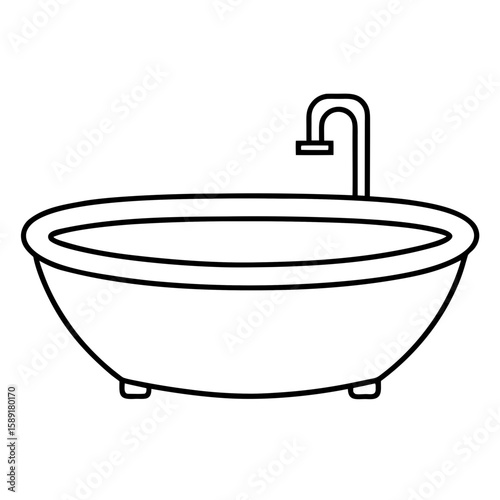 Bathtub Outline Illustration with Faucet for Bathroom Design Element