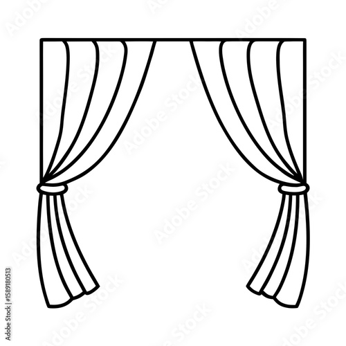 Outline Illustration of Curtains with Tiebacks Stage or Window Decor