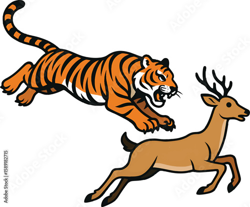 Tiger Jumping on a Deer in a Wildlife Scene