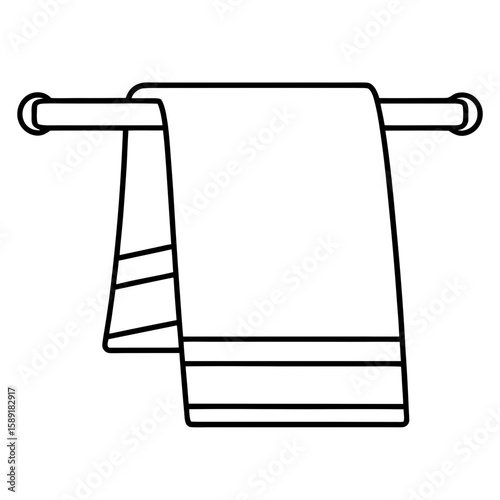 Towel on a Rack Outline Vector Illustration for Bathroom Design