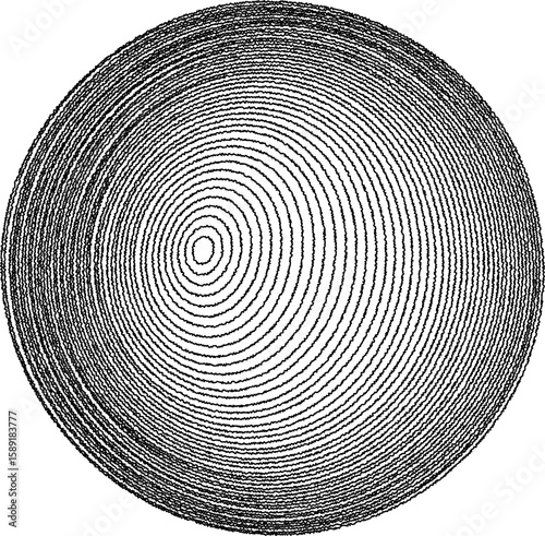 Circle filled with high-density line textures and closely spaced contour layers forming a complex, detailed radial pattern.