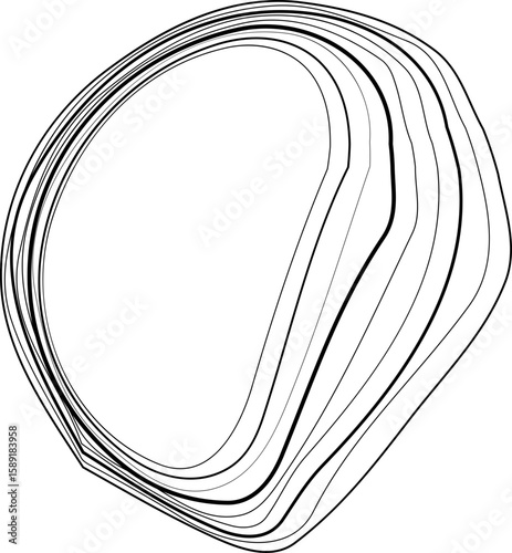 Large circular organic form with bold flowing contour lines creating expansive asymmetrical radial shapes.