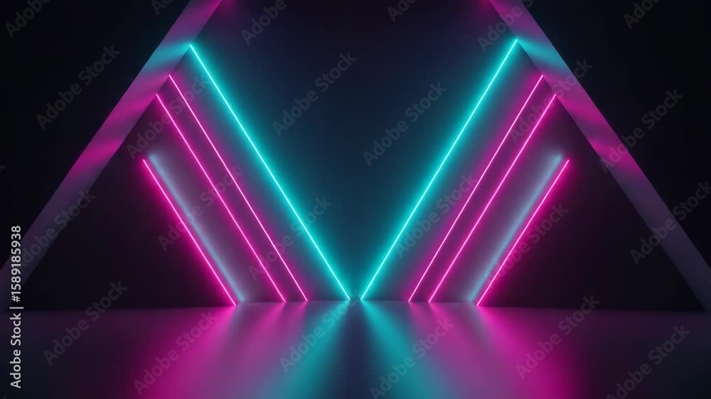 Abstract glowing neon light lines in vibrant blue and purple colors create a dynamic, futuristic design against a dark background
