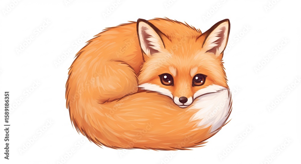 Obraz premium 可愛い狐 柔らかな光 丸く毛並み輝く. AI Generated