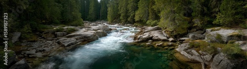 Panoramic view of a serene river in nature 360 degrees hdr landscape tranquil environment