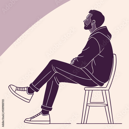 Young man sitting on a chair silhouette vector illustration