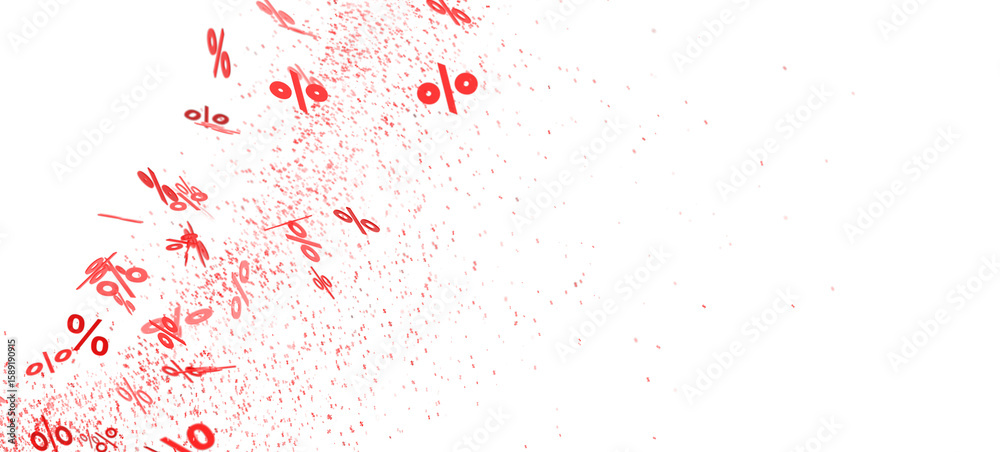 Fototapeta premium Abstract background of red percentage symbols exploding. Perfect for sales, discounts, and promotions.