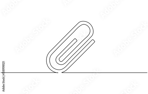 Continuous one line drawing of Paper clip. Single line drawing illustration of Metal paper clip,  Note paper pieces vector illustration on isolated background. Sheets of note papers sign business .