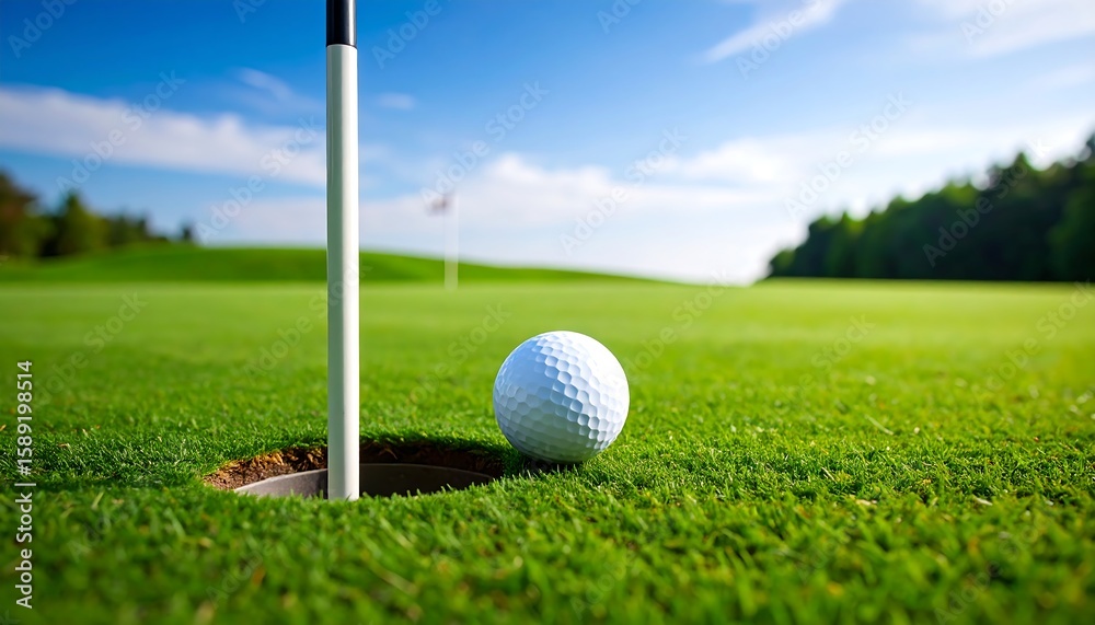 Obraz premium Golf ball near hole on green