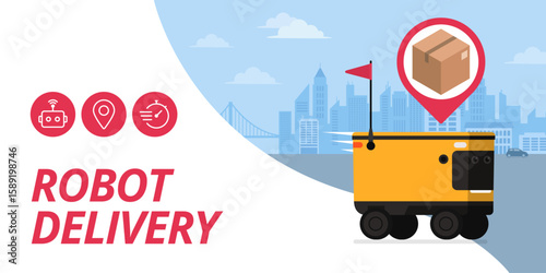 Autonomous robot delivering a parcel in the city street