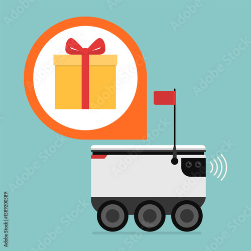 Autonomous delivery robot delivering a gift box