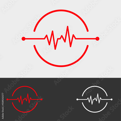 Heartbeat Icon: A minimalist graphic showcases the rhythm of life, a red heartbeat line within a circular frame, symbolizing health and vitality.