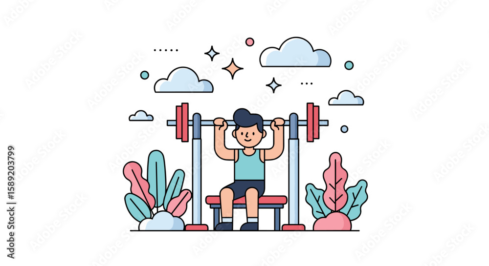 Obraz premium Man Bench Press Exercise Illustration Workout Gym Fitness