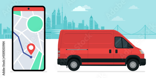 Delivery package tracker app and delivery van