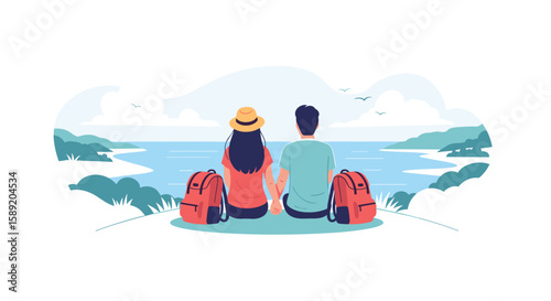 Couple enjoying the scenic view of the ocean together