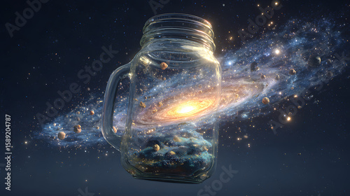 Wallpaper of the space and universe in a glass bottle with stunning night view