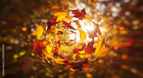 黄金色紅葉渦巻く秋光 輝く葉影幻想的. AI Generated