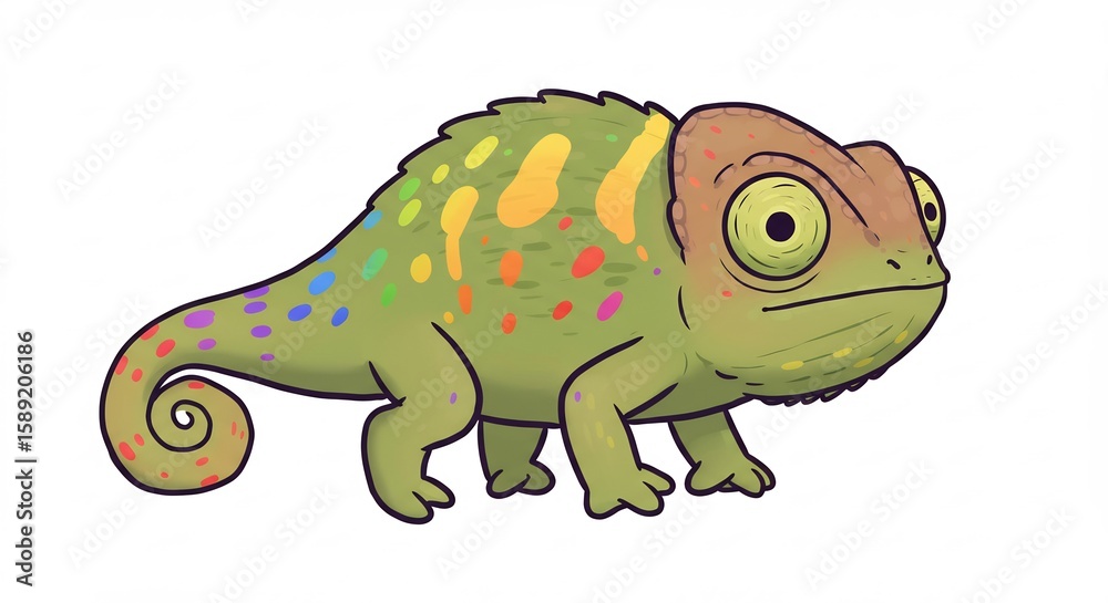 Obraz premium 鮮やか虹色カメレオン 愛らしい姿 優しい光彩. AI Generated