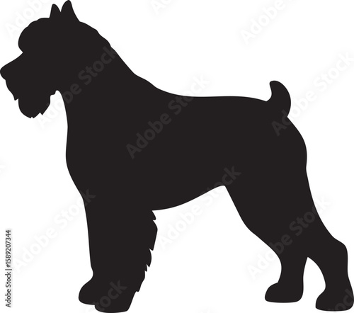 Black Silhouette of a Standing Fluffy Dog – Vector Pet Illustration for Logos, Labels, and Print Design