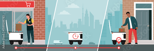 Grocery store delivering goods to customers using food delivery robots