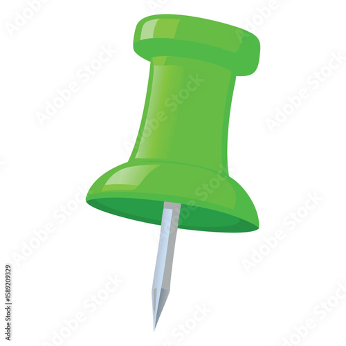 Isolated green push pin tack drawing element for bulletin board and office supply stationery item tool