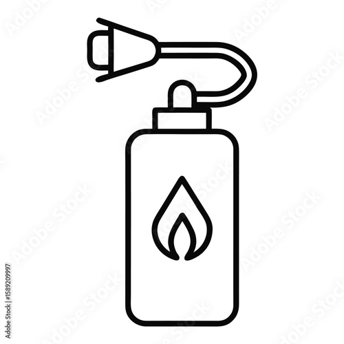 Black outline icon of a portable gas torch with flame symbol on white background fire