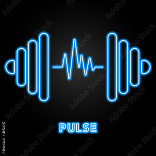 pulse neon sign, modern glowing banner design, colorful modern design trends on black background. Vector illustration.