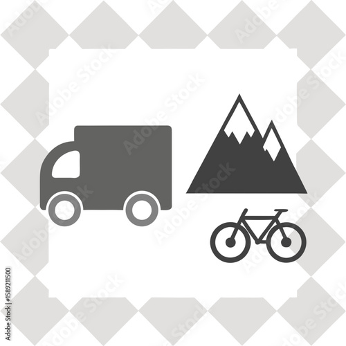 Truck mountains bicycle transport and travel vector